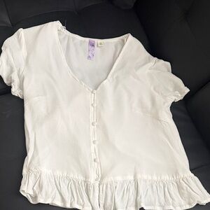 Alya Cream Button-Down Ruffle Blouse